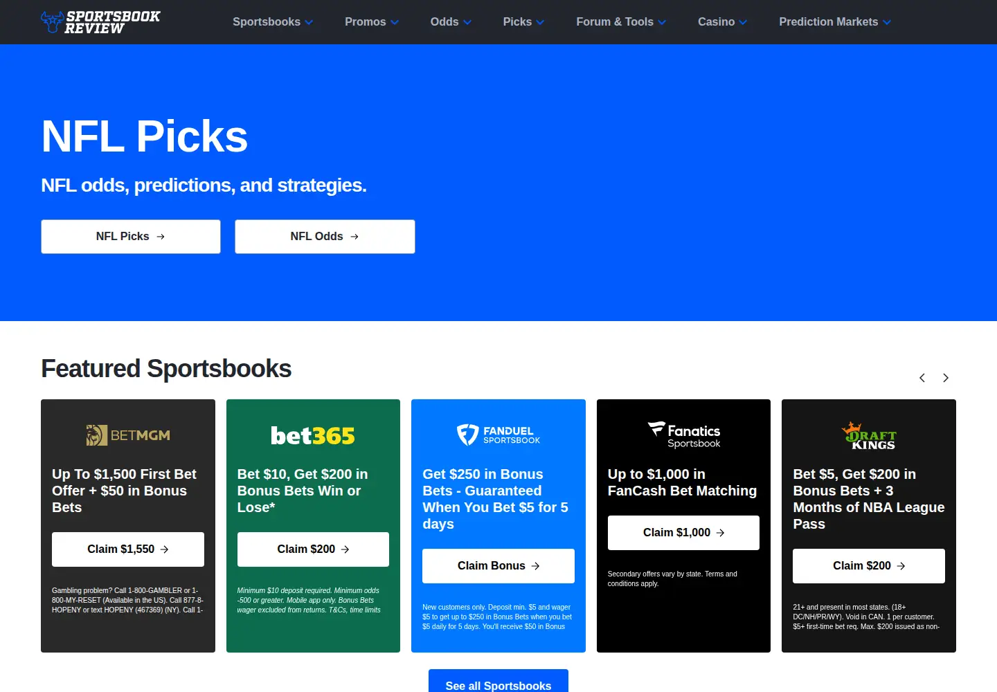 Screenshot of sportsbookreview.com