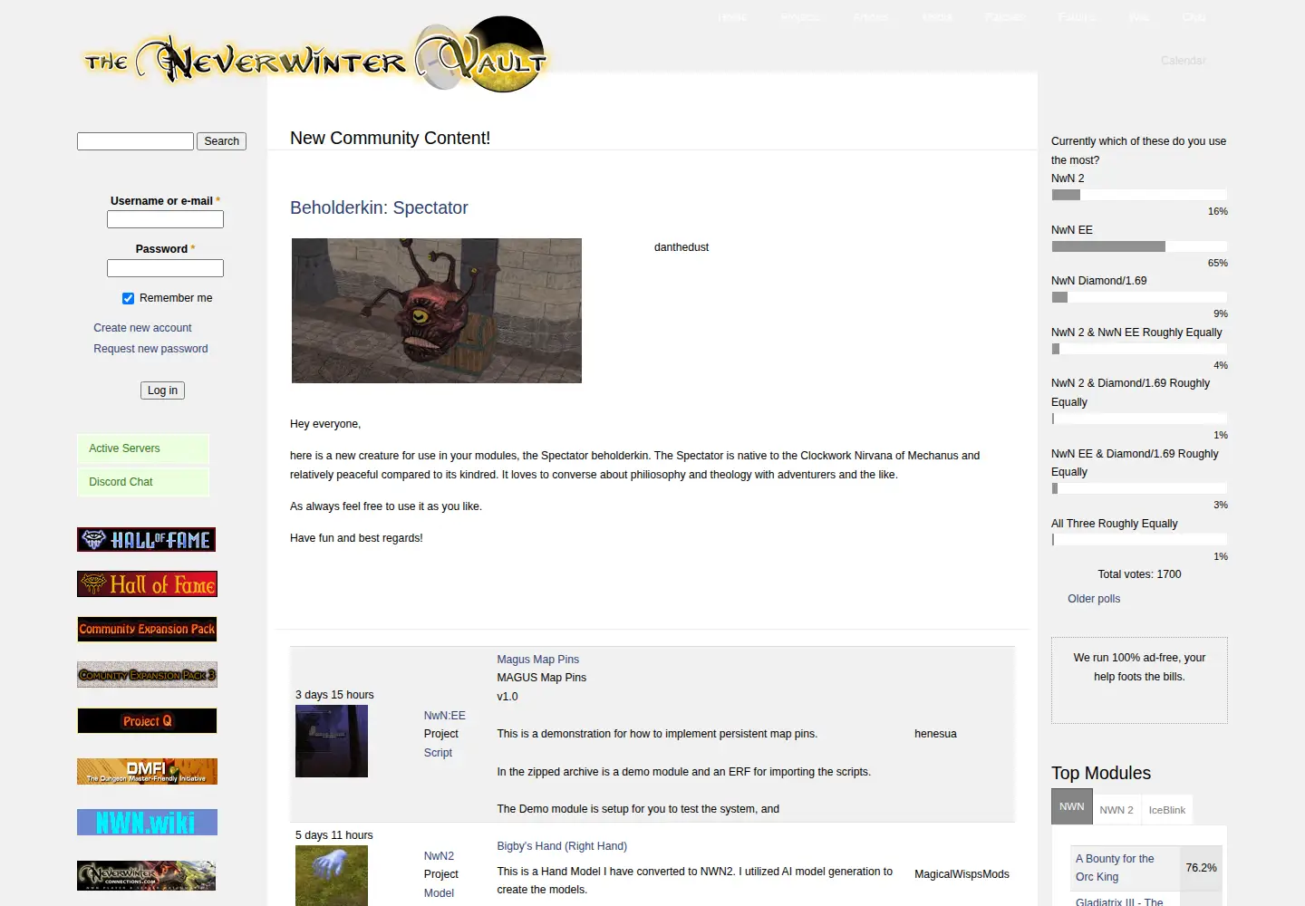 Screenshot of neverwintervault.org