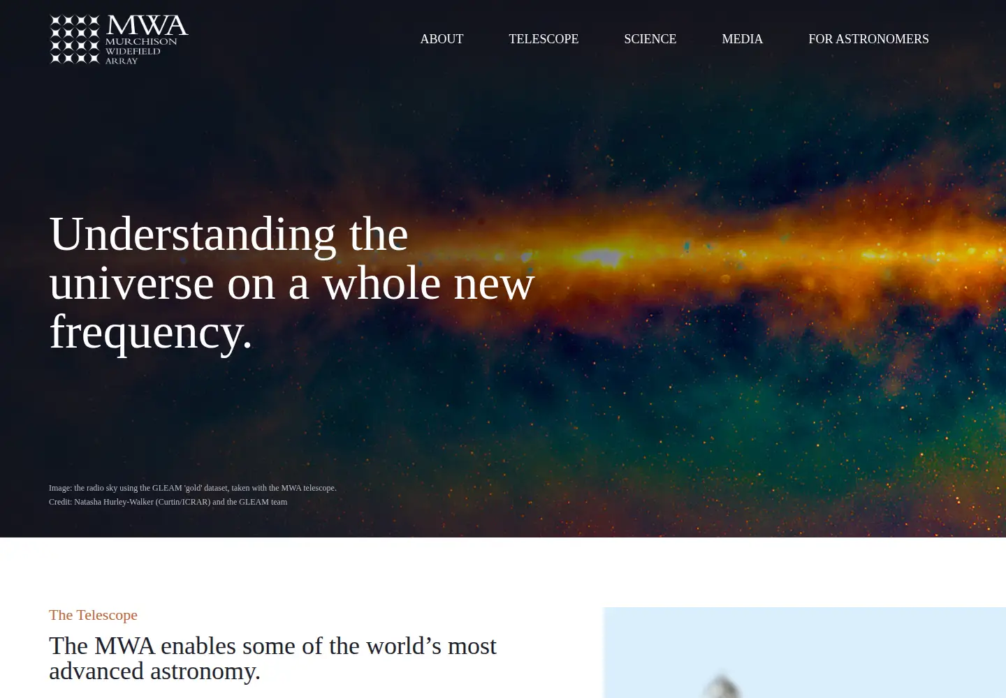 Screenshot of mwatelescope.org