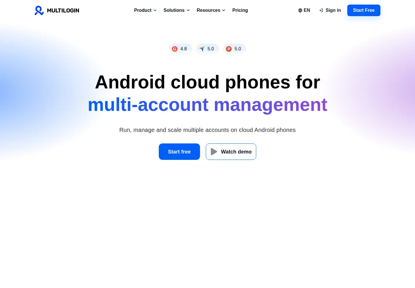 Captured homepage of multilogin.com in the current scan