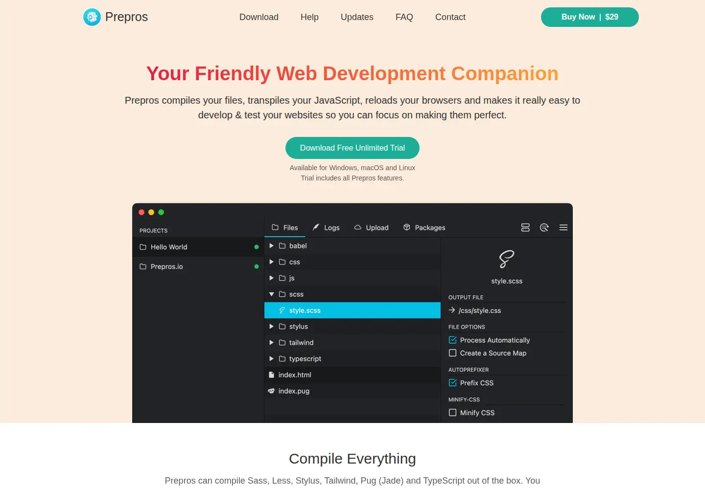 Screenshot of prepros.io