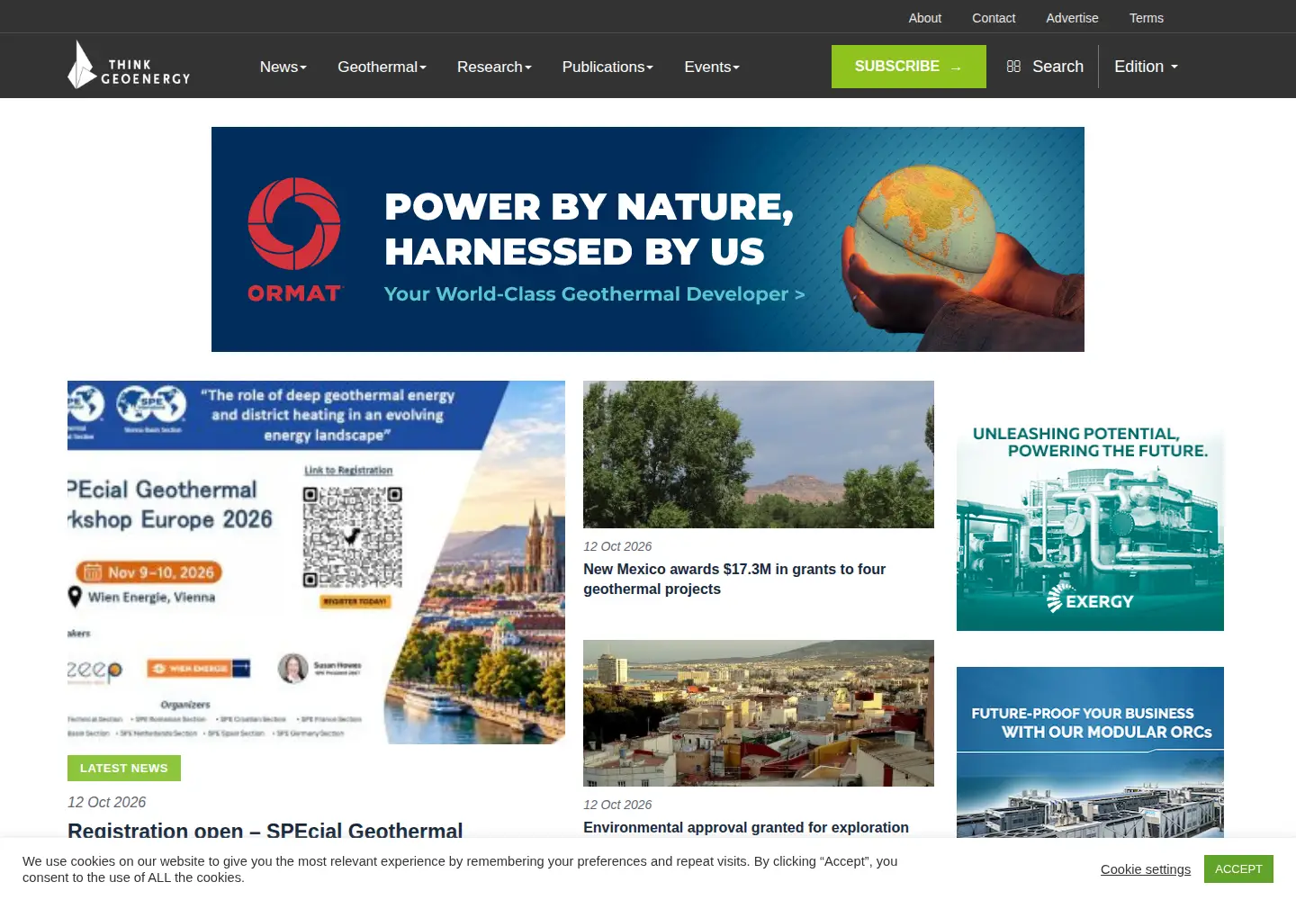 Captured homepage of thinkgeoenergy.com in the current scan