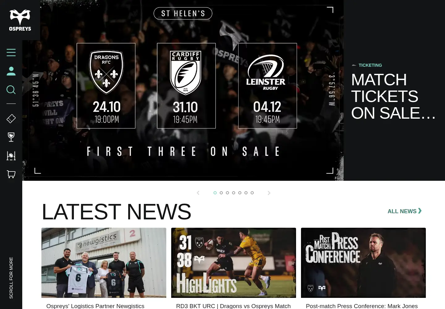 Captured homepage of ospreysrugby.com in the current scan