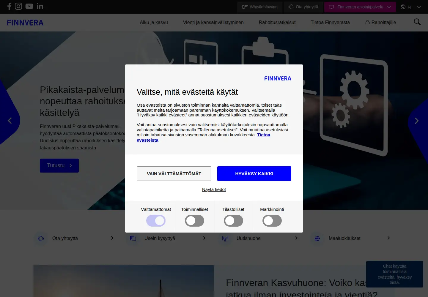 Screenshot of finnvera.fi