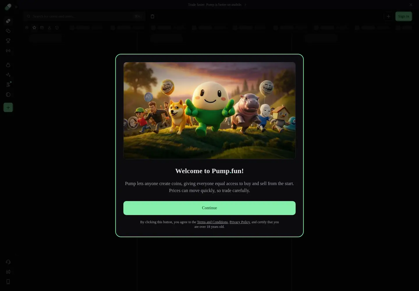 Screenshot of pump.fun