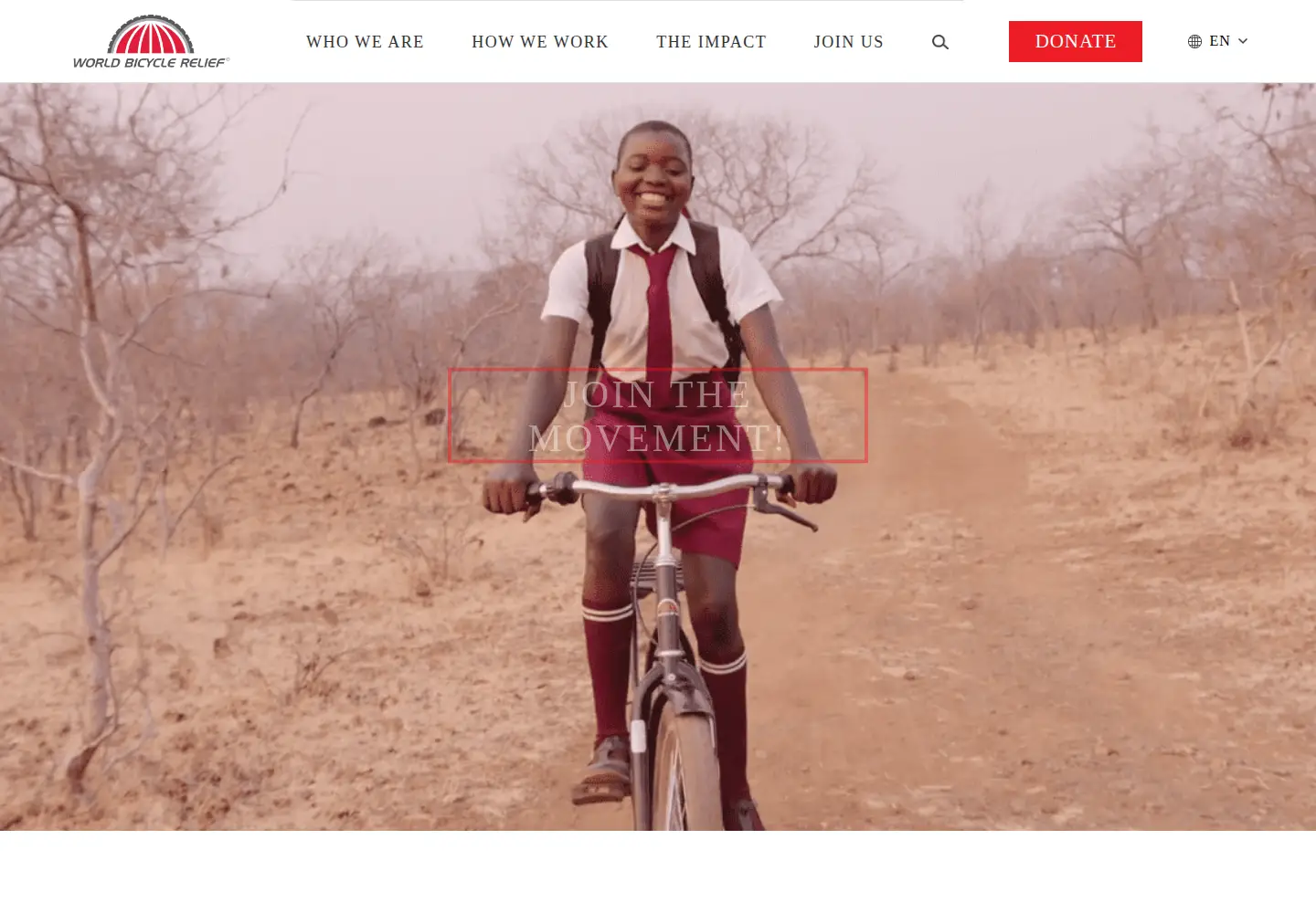 Captured homepage of worldbicyclerelief.org in the current scan