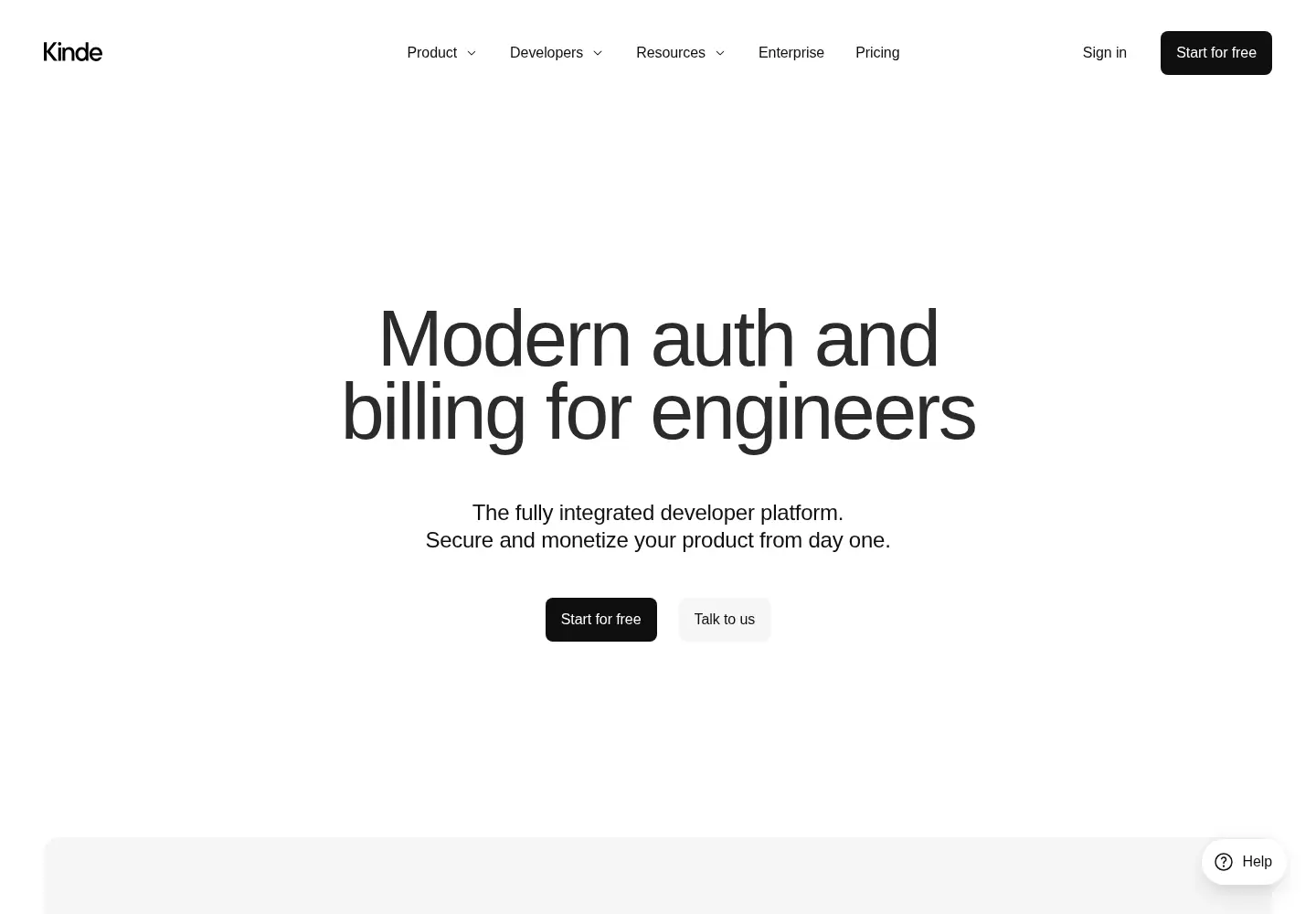 Captured homepage of kinde.com in the current scan