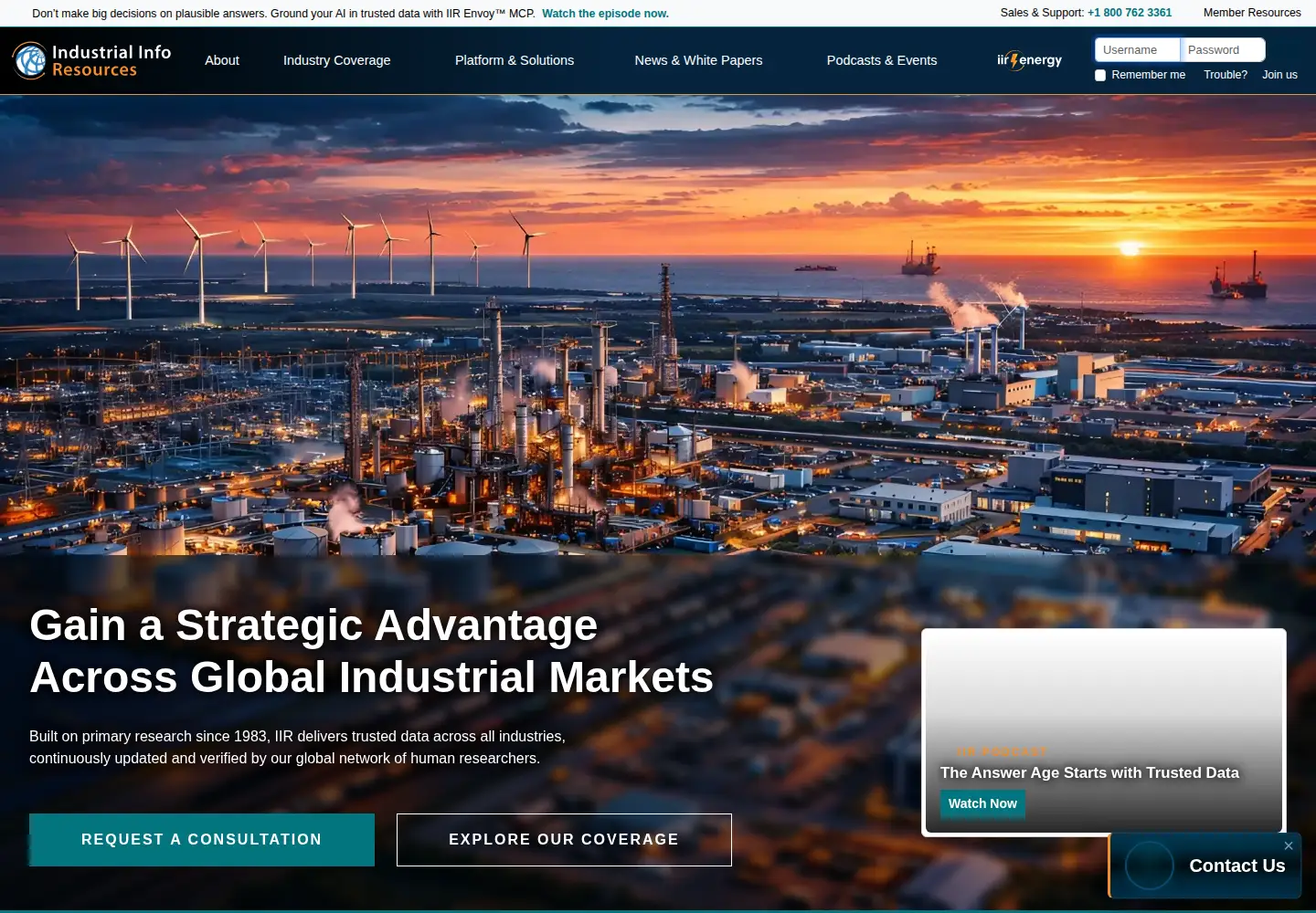 Captured homepage of industrialinfo.com in the current scan