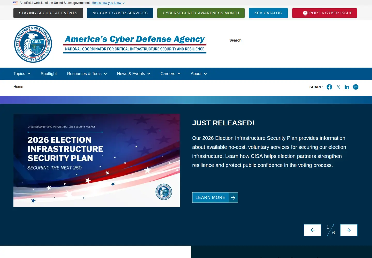 Screenshot of cisa.gov