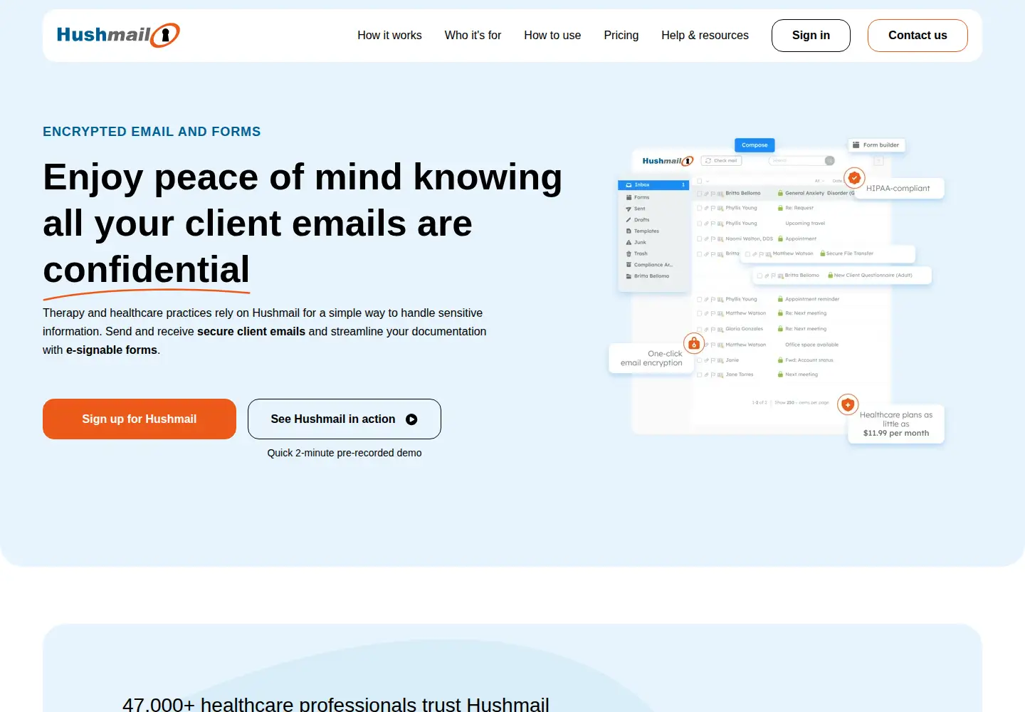 Captured homepage of hushmail.com in the current scan