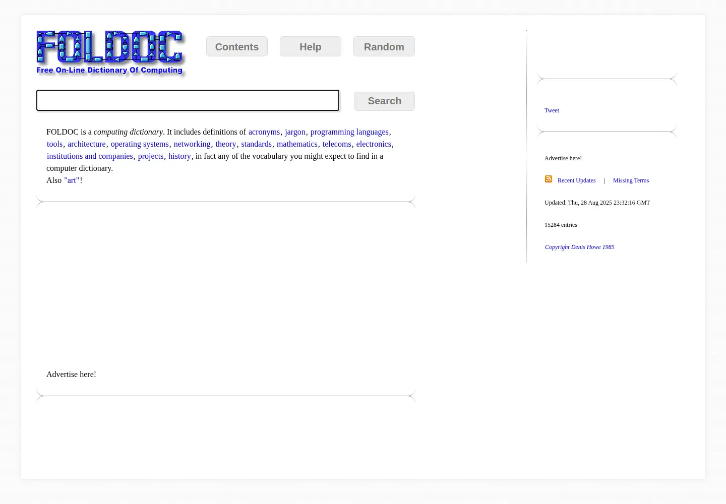 Screenshot of foldoc.org