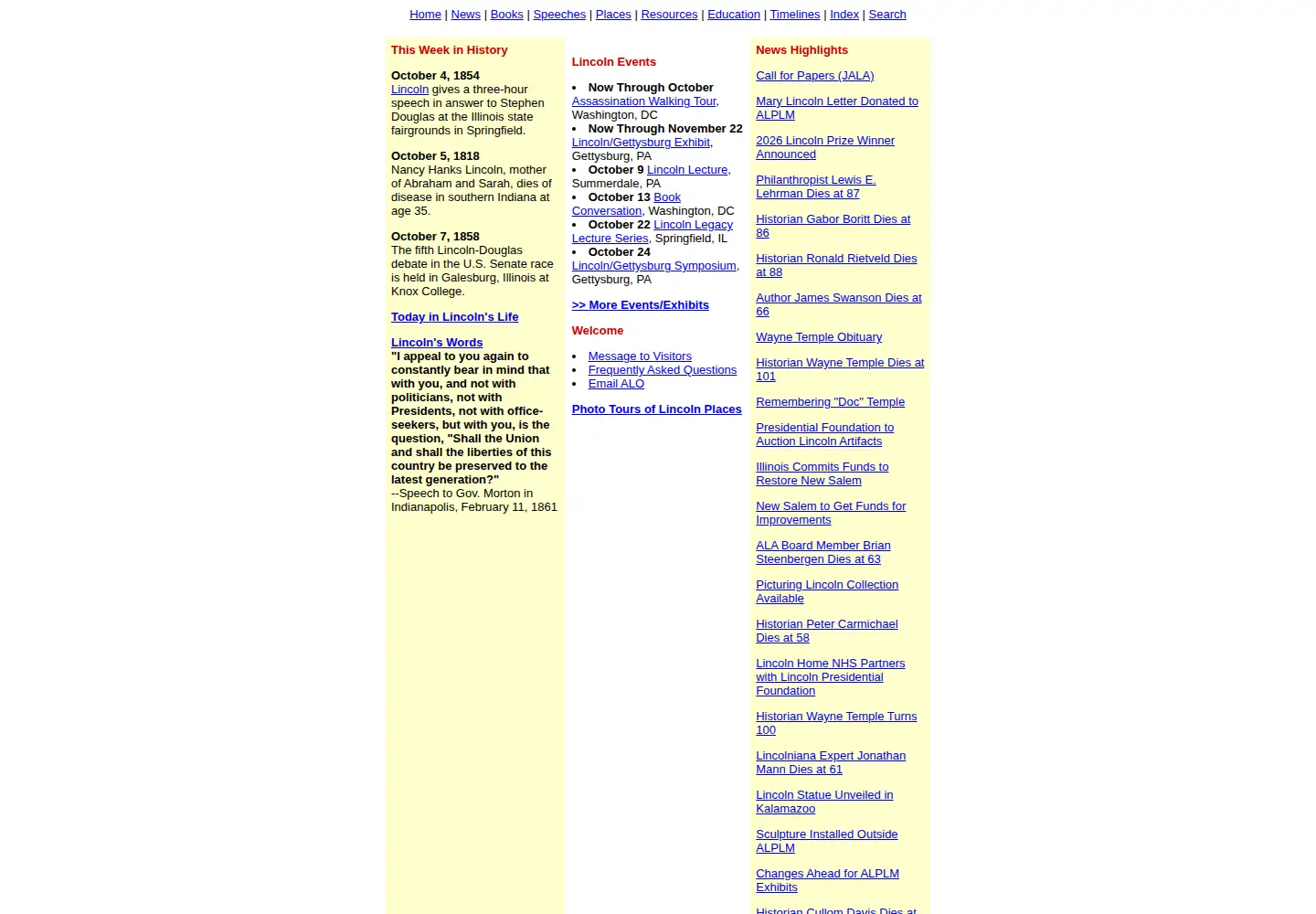 Screenshot of abrahamlincolnonline.org