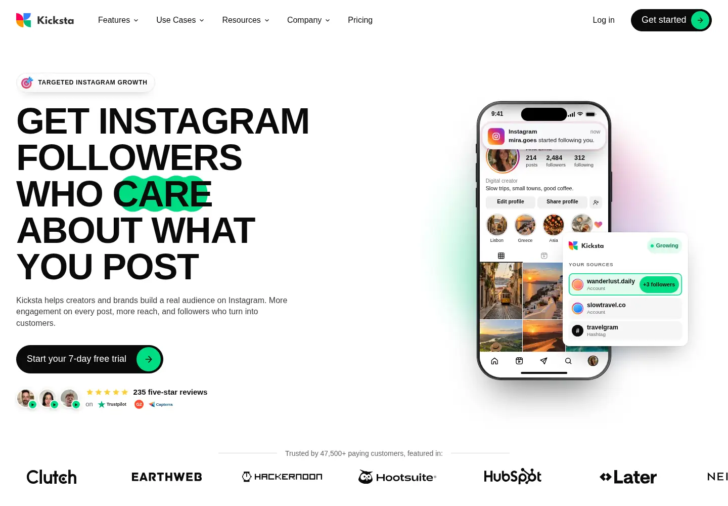 Captured homepage of kicksta.co in the current scan