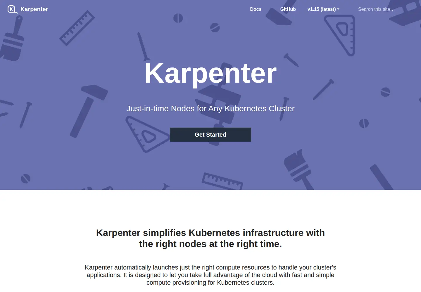 Captured homepage of karpenter.sh in the current scan