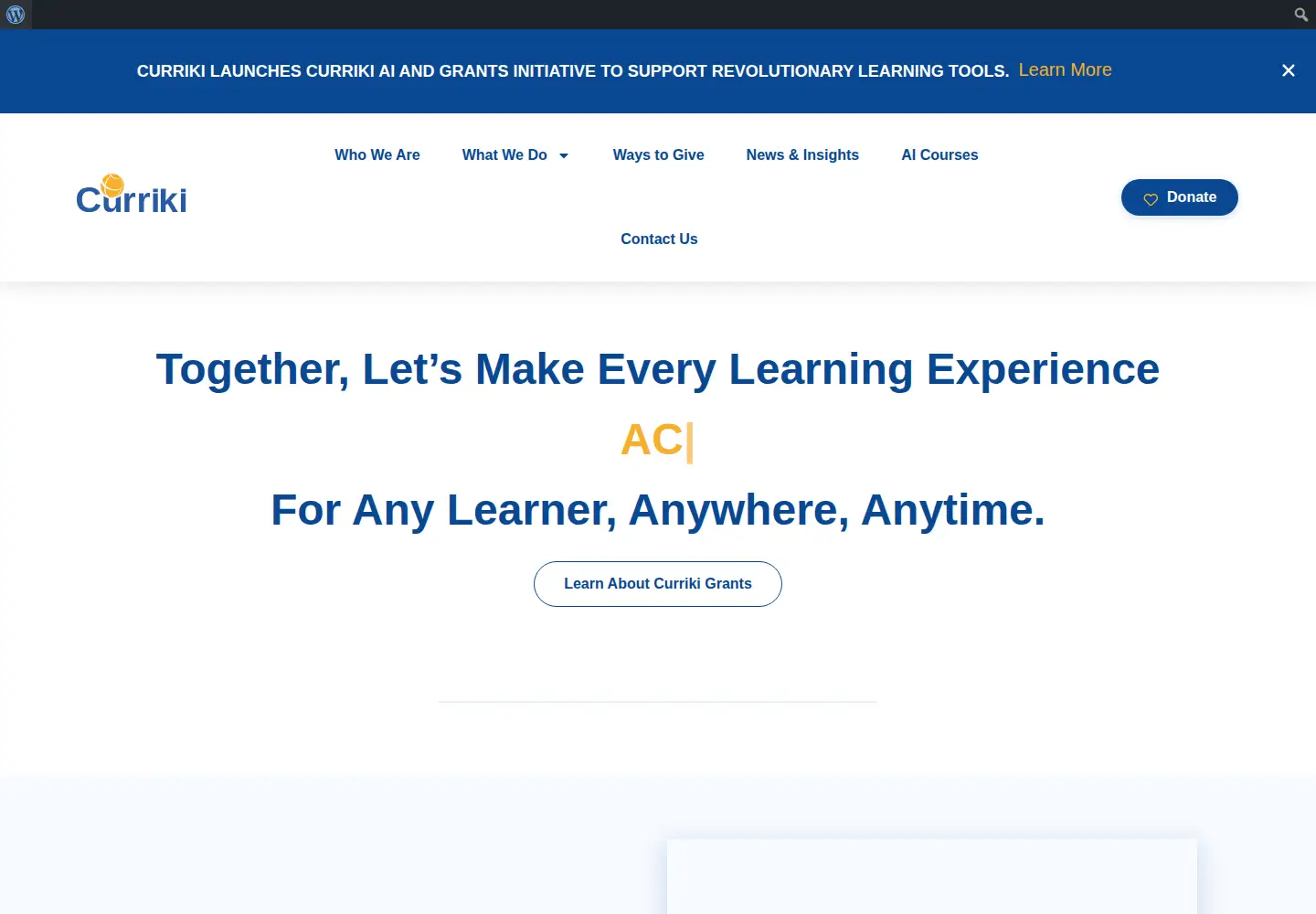 Captured homepage of curriki.org in the current scan