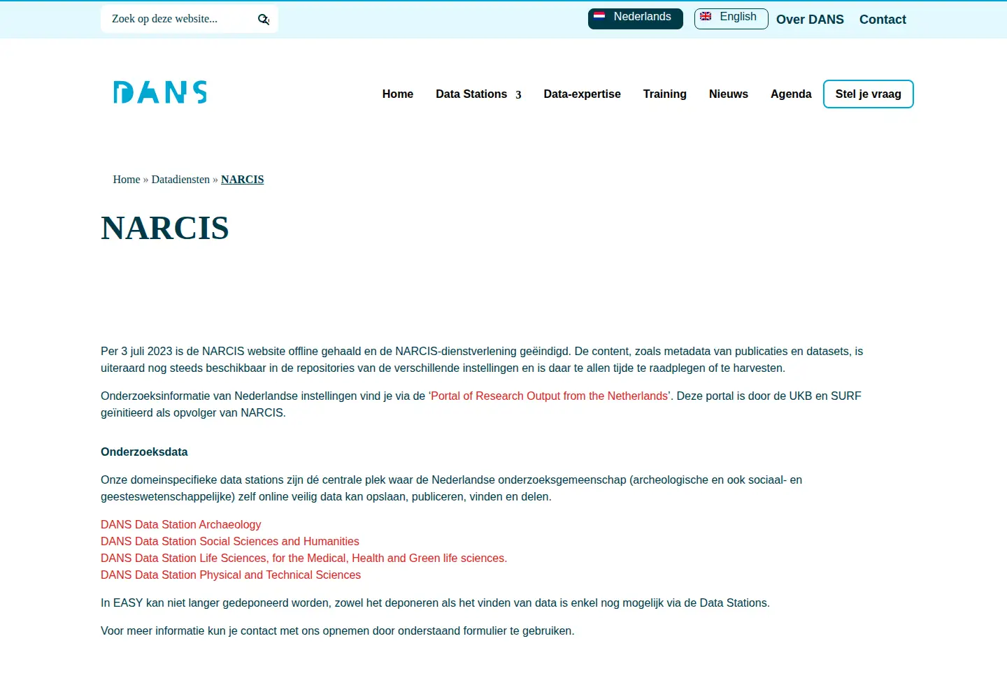 Captured homepage of narcis.nl in the current scan