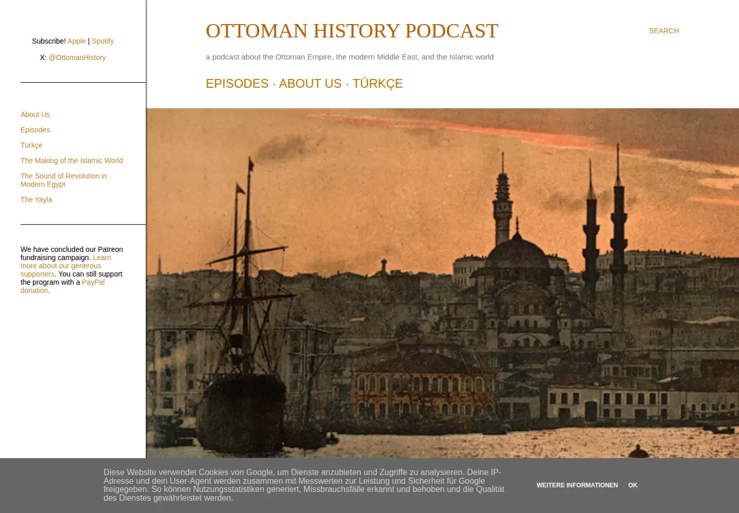 Captured homepage of ottomanhistorypodcast.com in the current scan