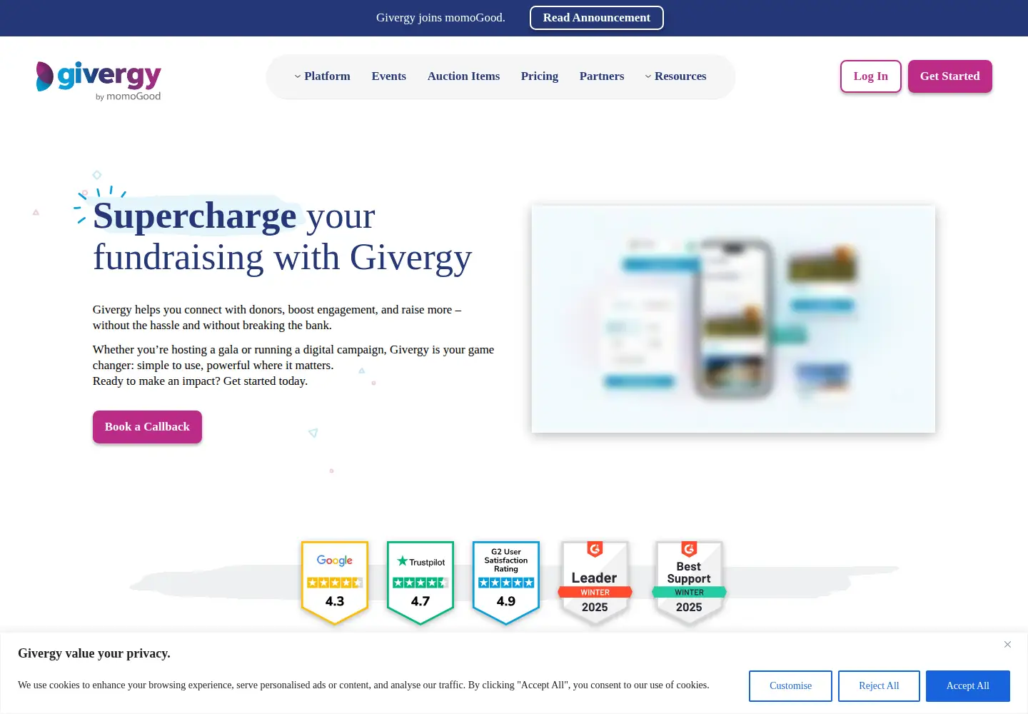 Screenshot of givergy.com