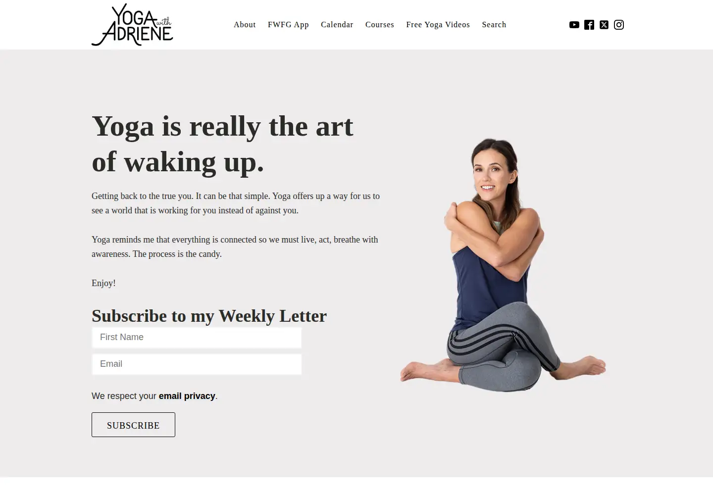 Captured homepage of yogawithadriene.com in the current scan