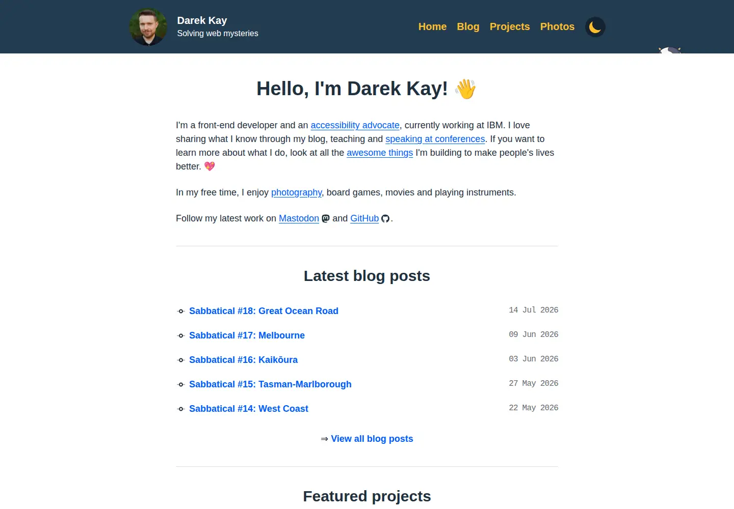 Captured homepage of darekkay.com in the current scan