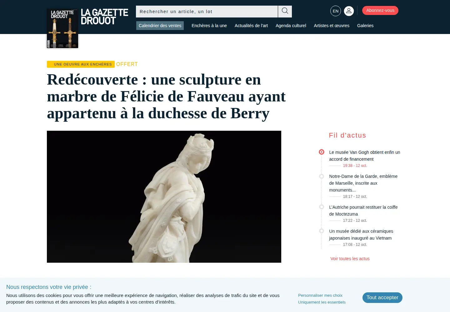 Captured homepage of gazette-drouot.com in the current scan