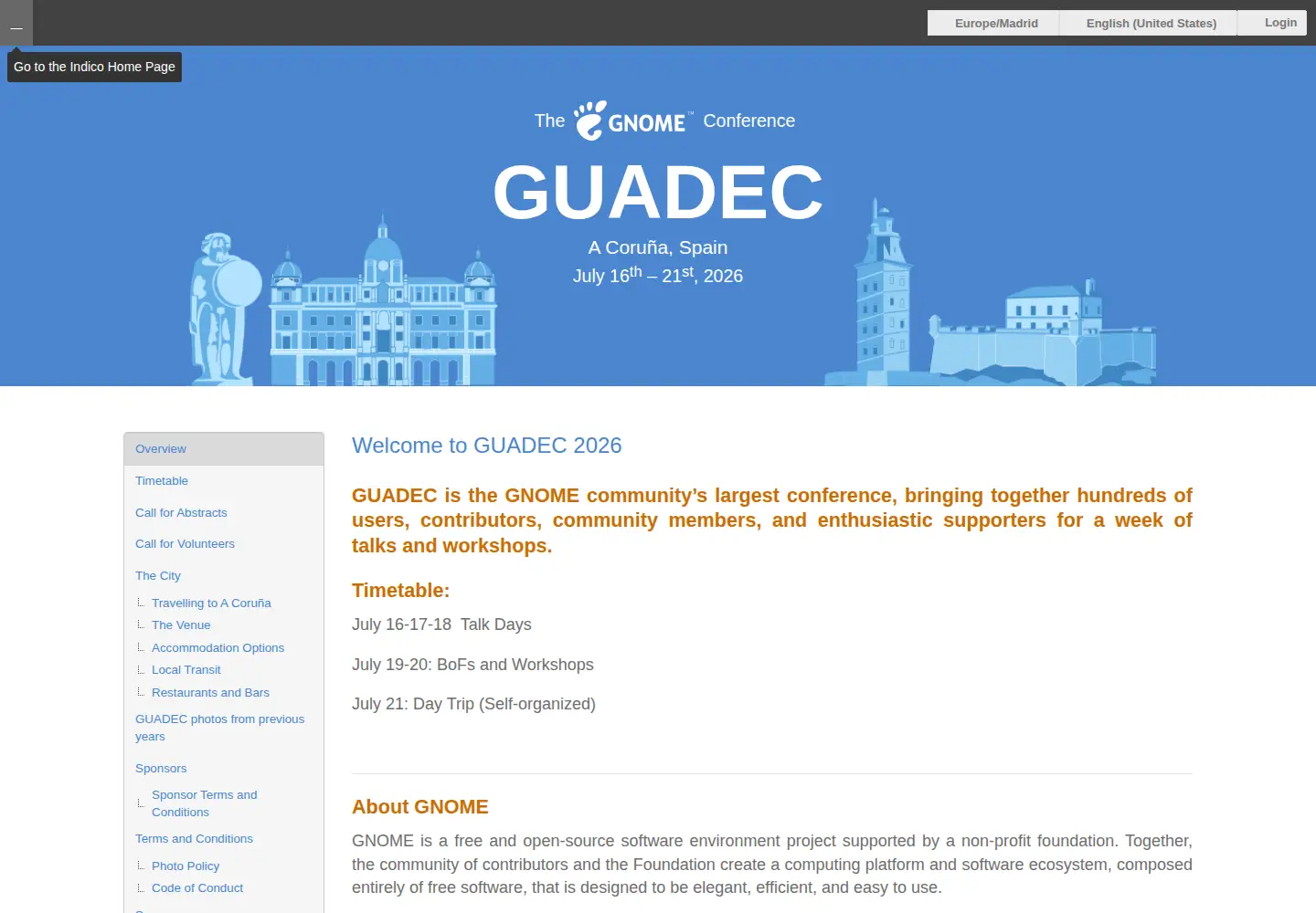 Screenshot of guadec.org