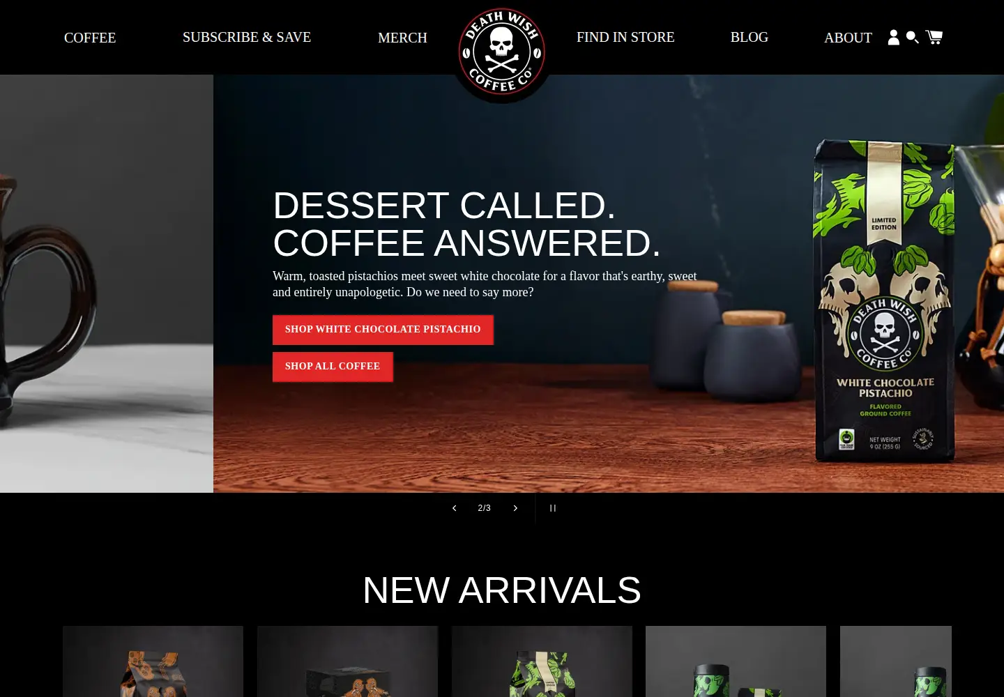 Screenshot of deathwishcoffee.com