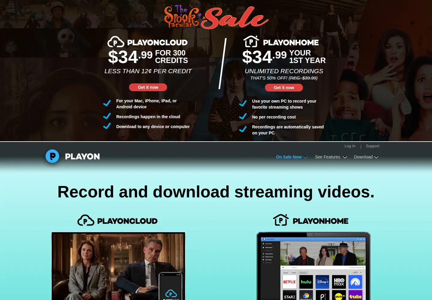 Captured homepage of playon.tv in the current scan