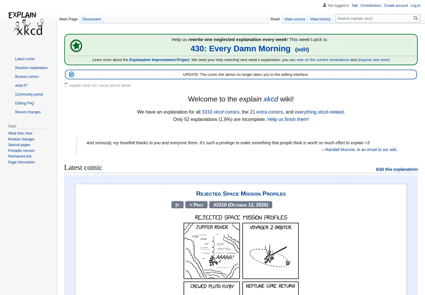 Screenshot of explainxkcd.com