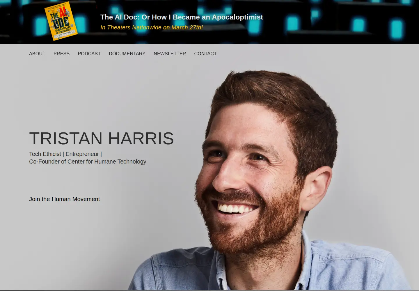 Captured homepage of tristanharris.com in the current scan