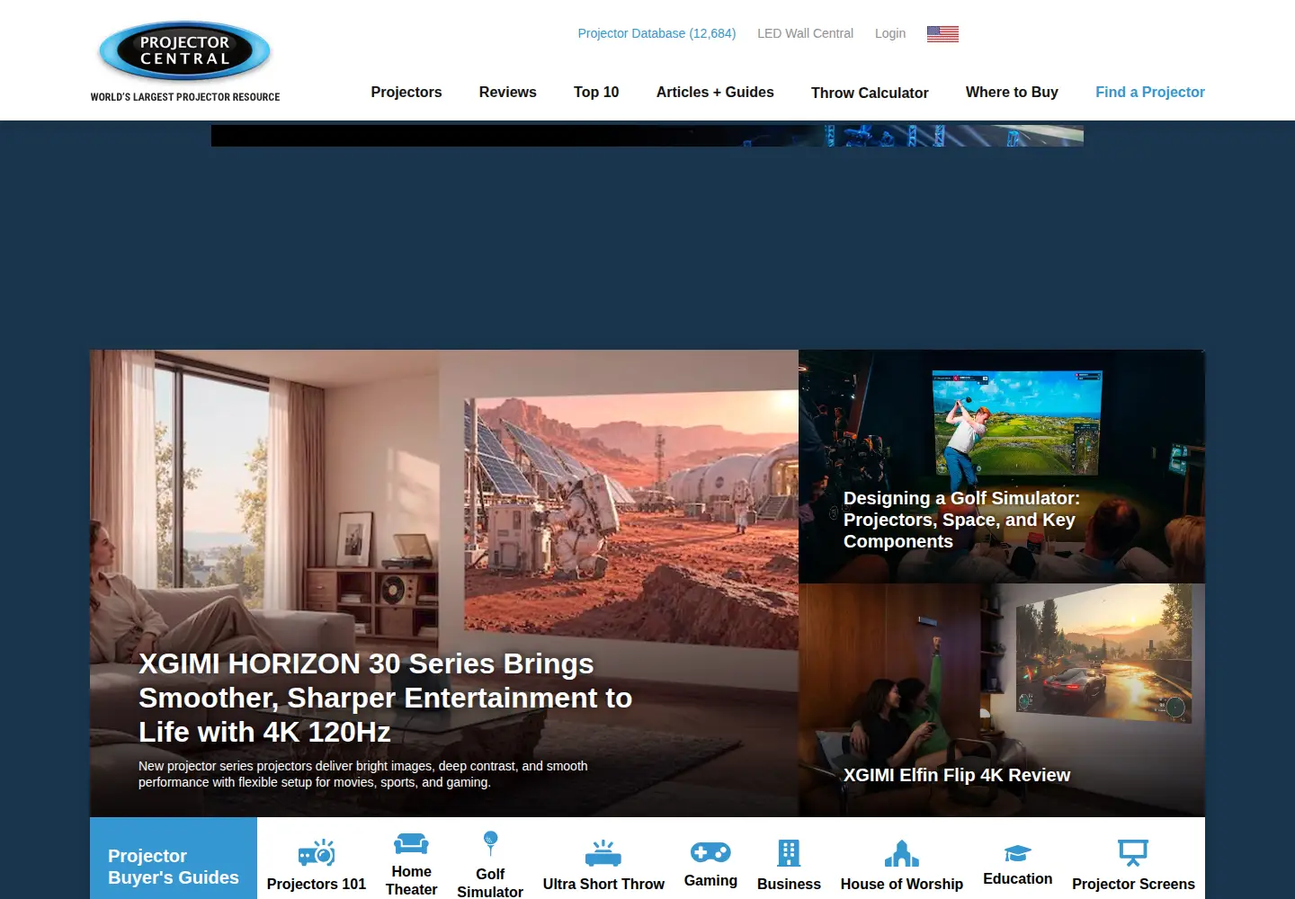 Screenshot of projectorcentral.com