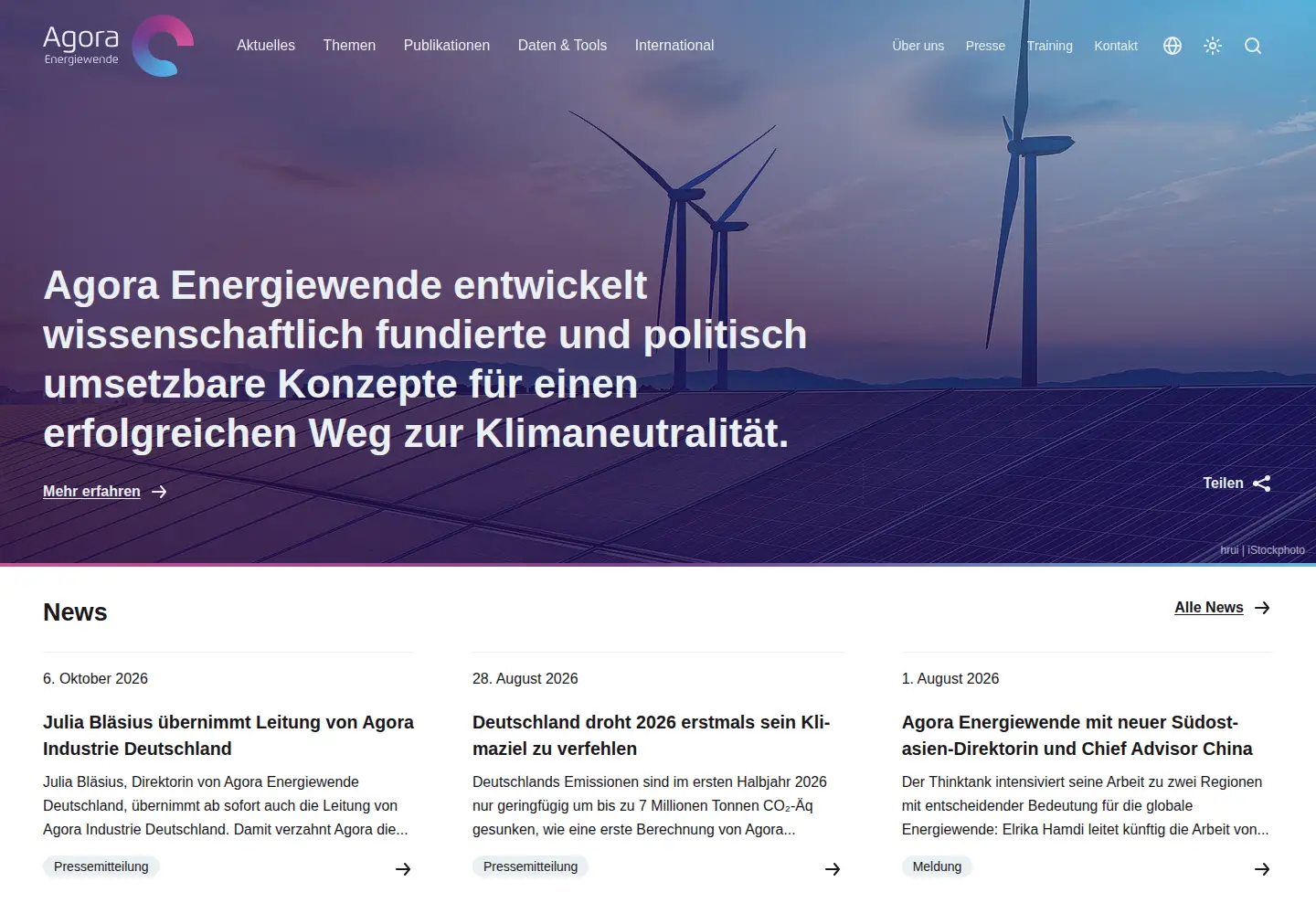 Screenshot of agora-energiewende.de