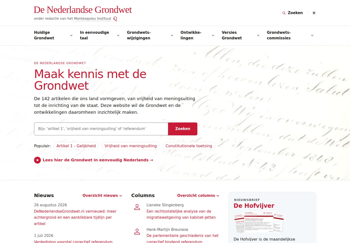 Screenshot of denederlandsegrondwet.nl
