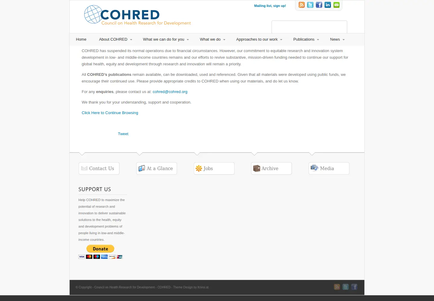 Captured homepage of cohred.org in the current scan