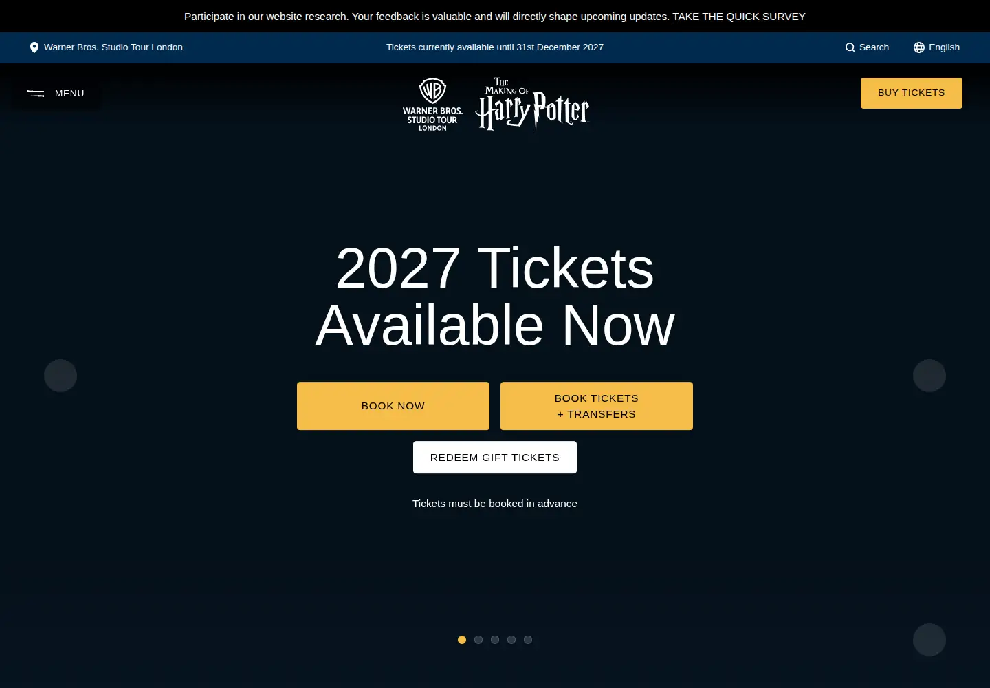 Screenshot of wbstudiotour.co.uk