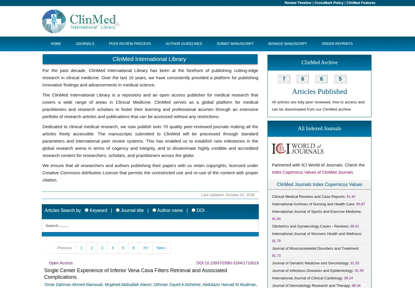 Screenshot of clinmedjournals.org