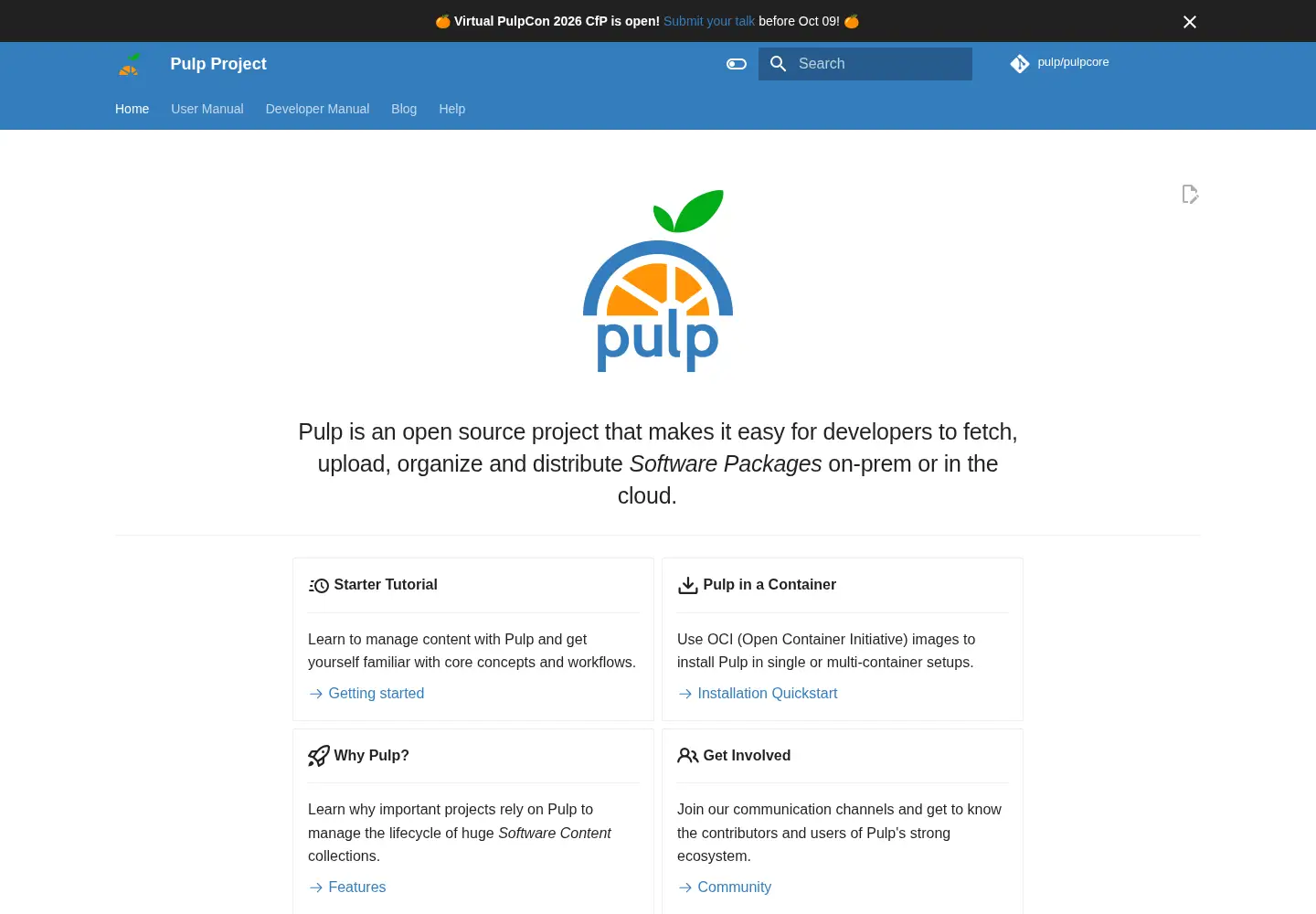 Screenshot of pulpproject.org