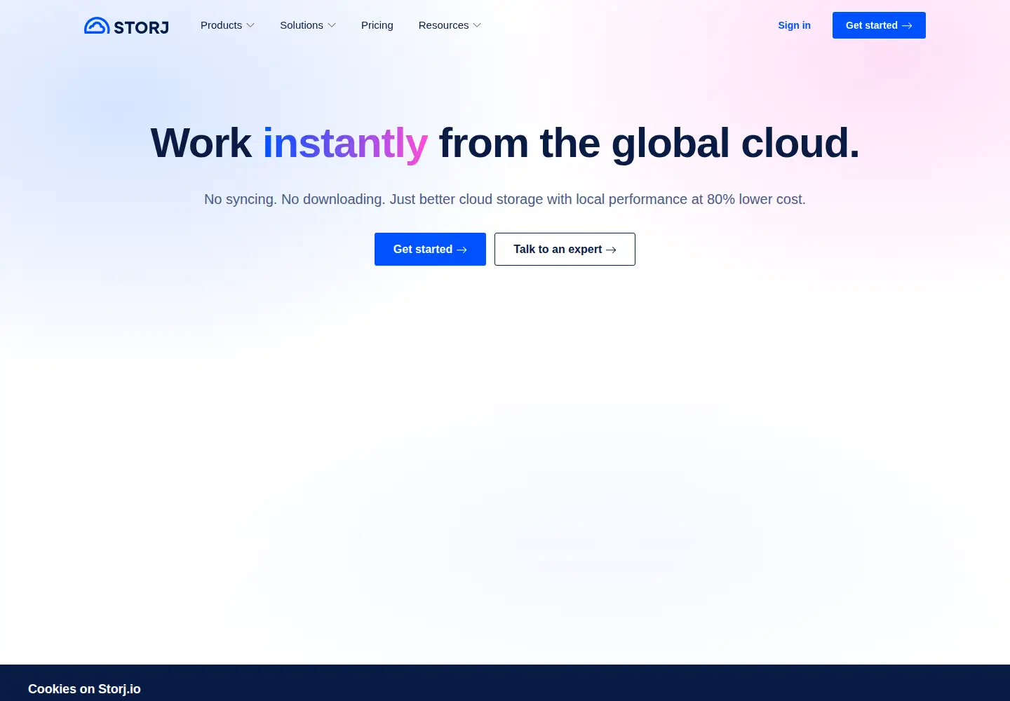 Captured homepage of storj.io in the current scan