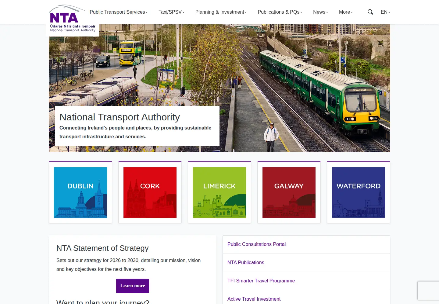 Captured homepage of nationaltransport.ie in the current scan