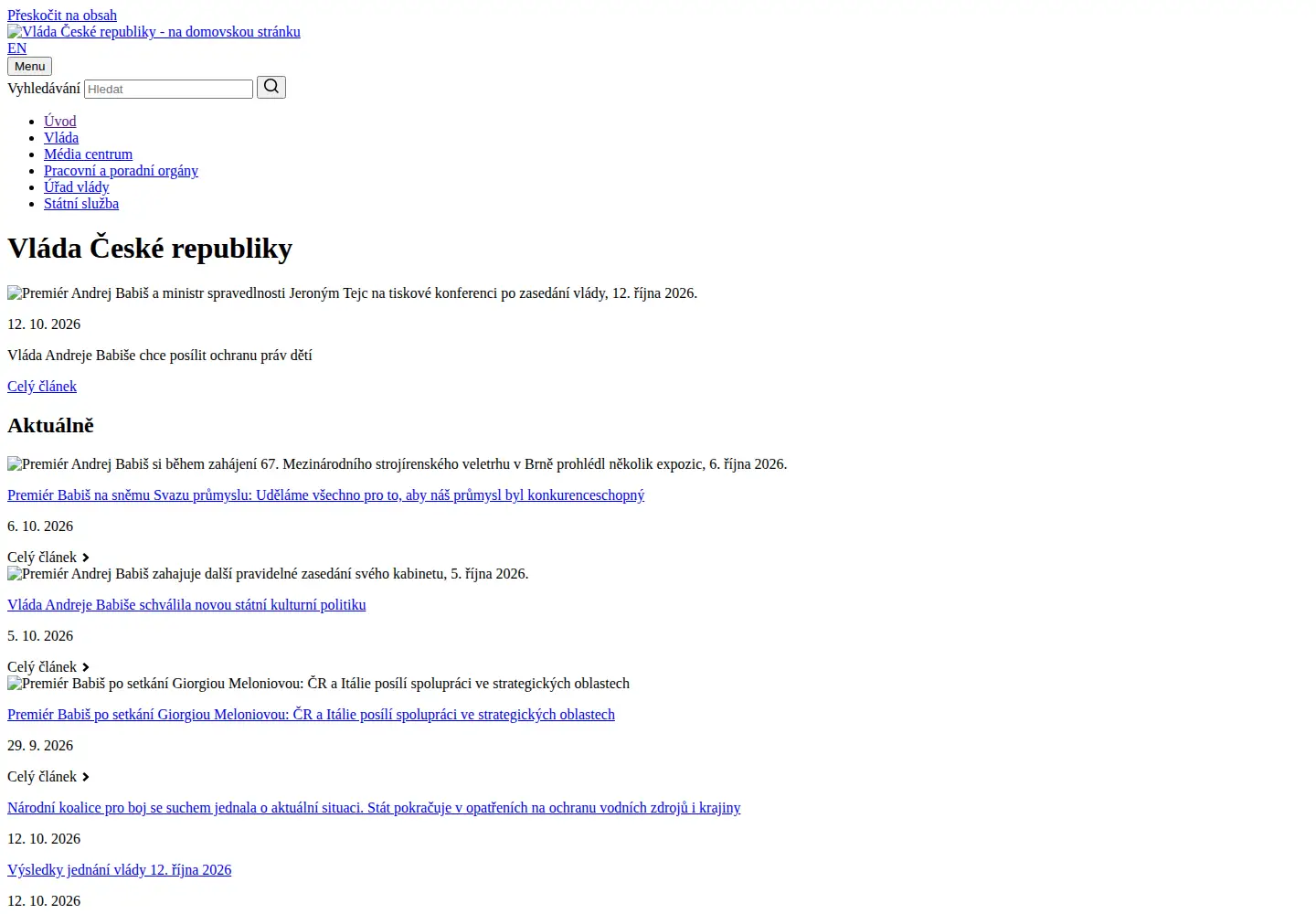 Screenshot of vlada.gov.cz