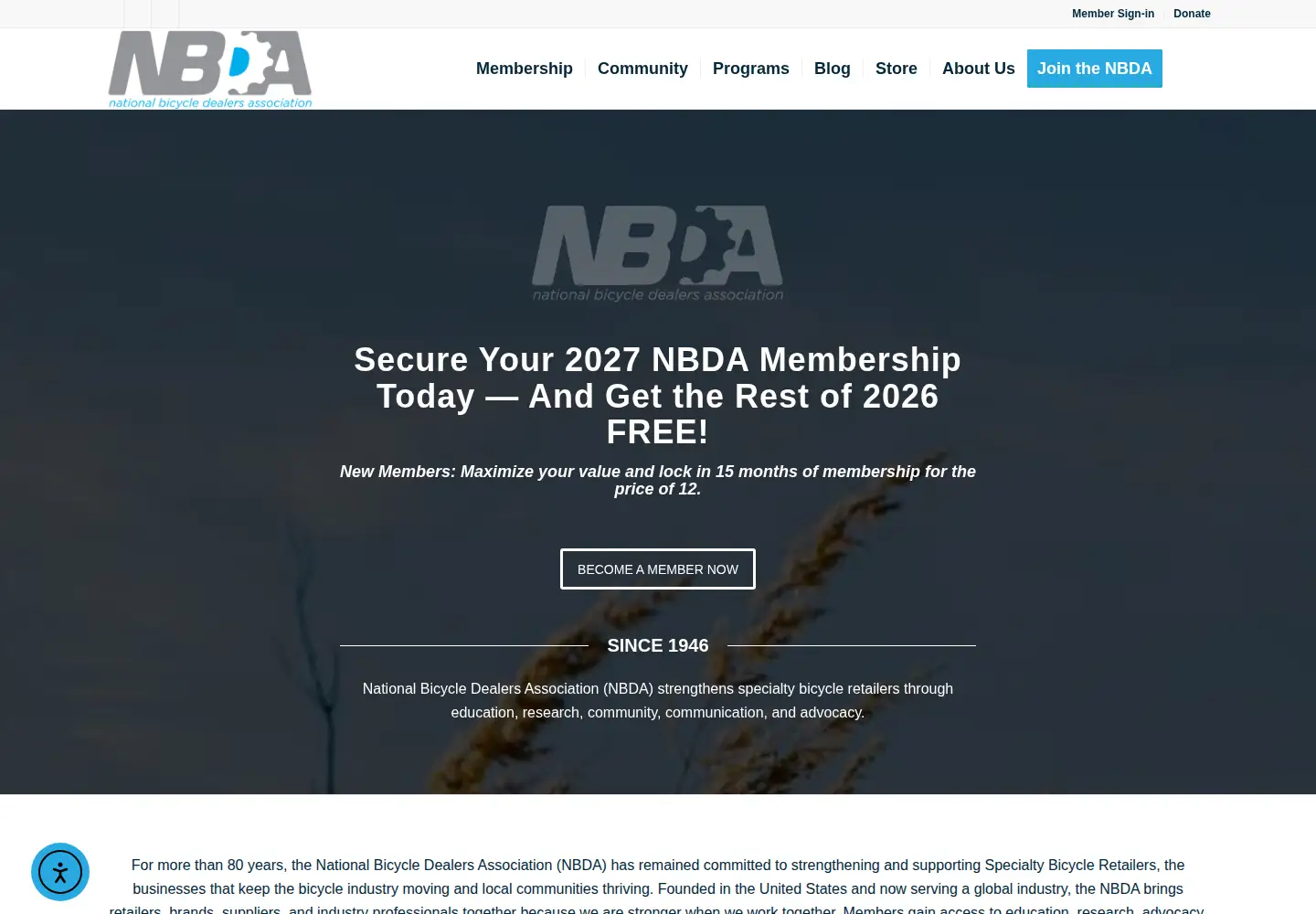 Captured homepage of nbda.com in the current scan