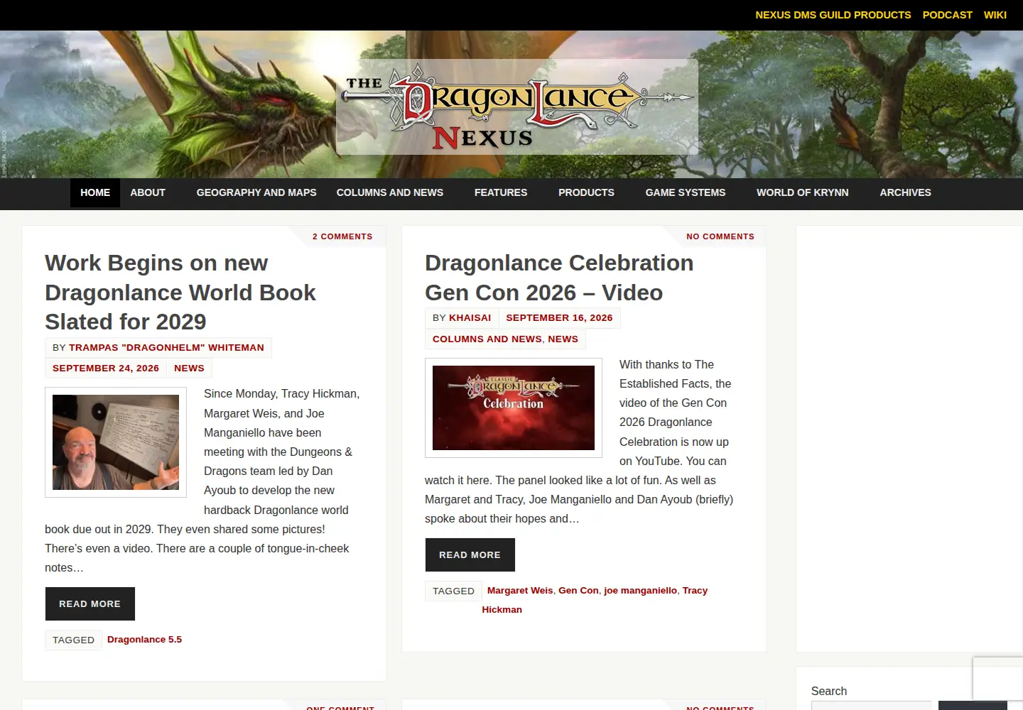 Screenshot of dragonlancenexus.com