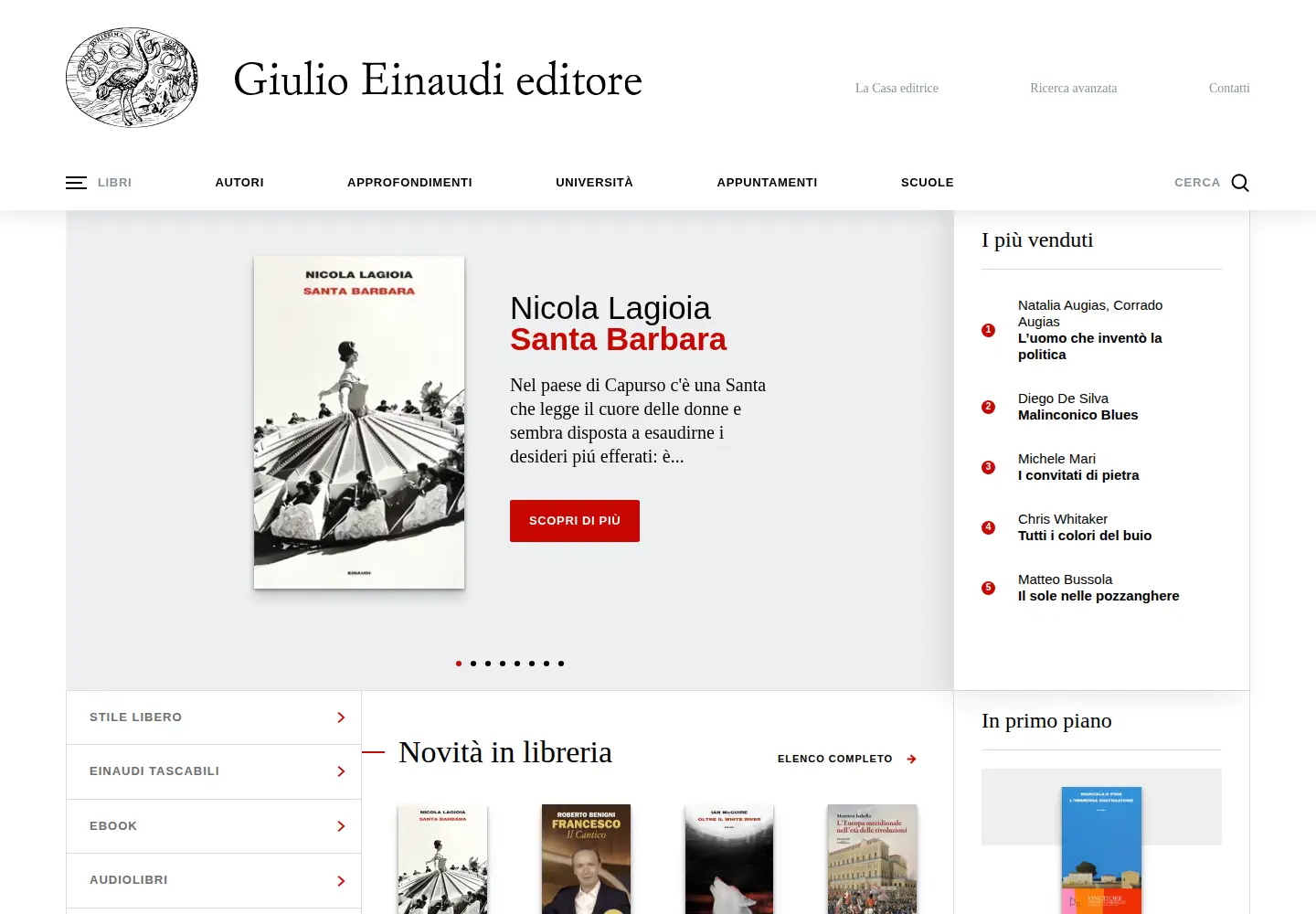 Captured homepage of einaudi.it in the current scan