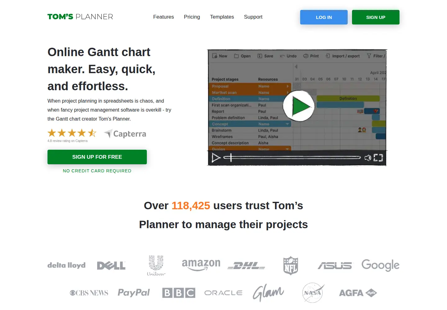 Captured homepage of tomsplanner.com in the current scan