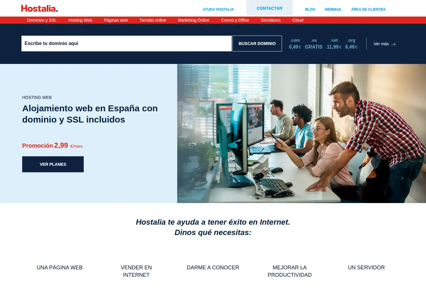 Captured homepage of hostalia.com in the current scan