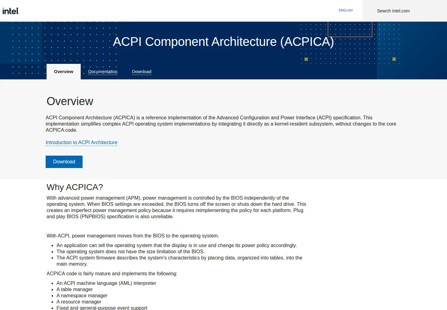 Screenshot of acpica.org