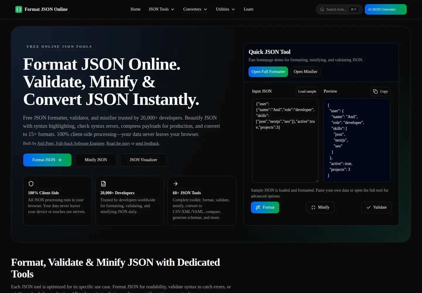 Screenshot of formatjsononline.com