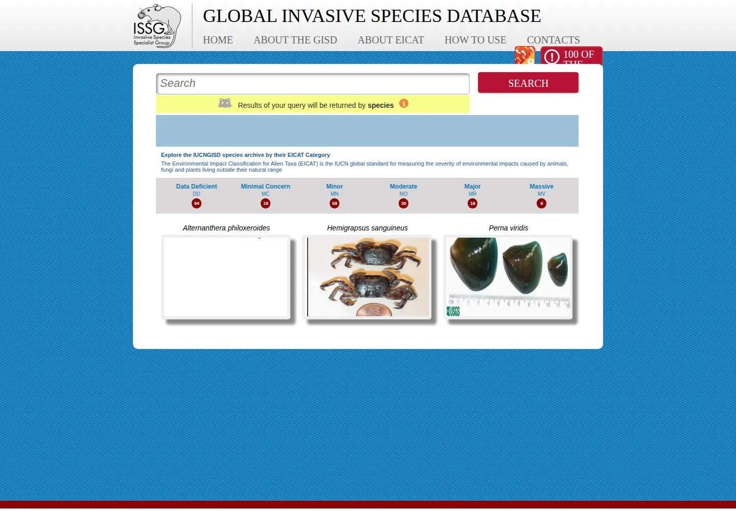 Captured homepage of iucngisd.org in the current scan
