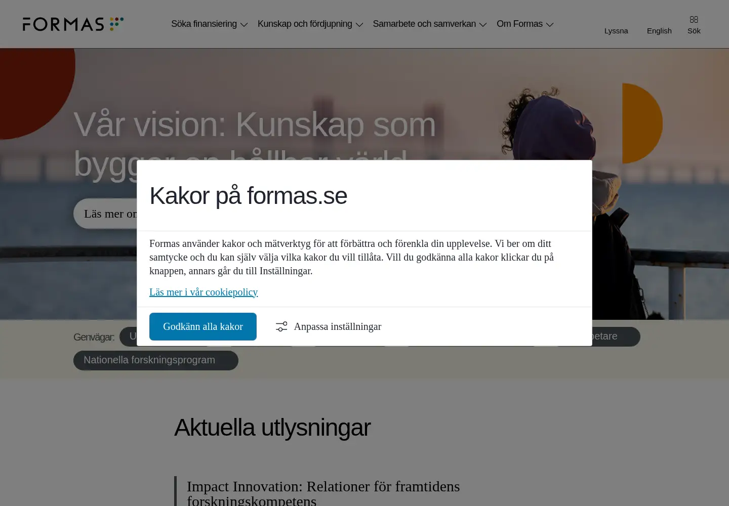 Captured homepage of formas.se in the current scan