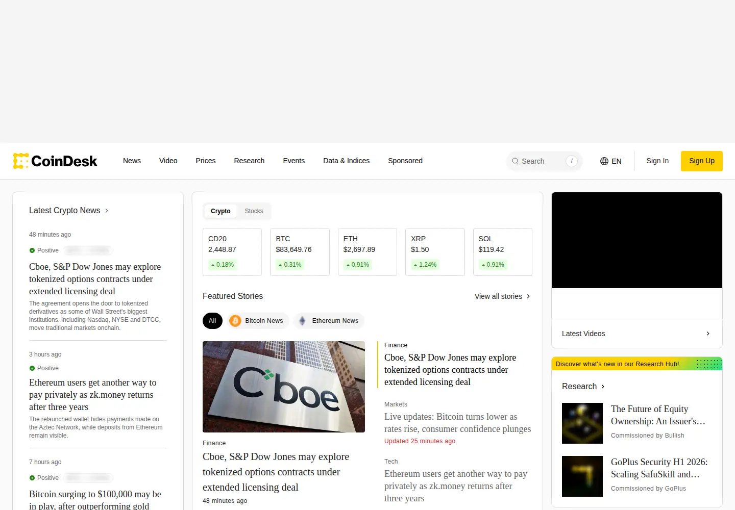 Screenshot of coindesk.com